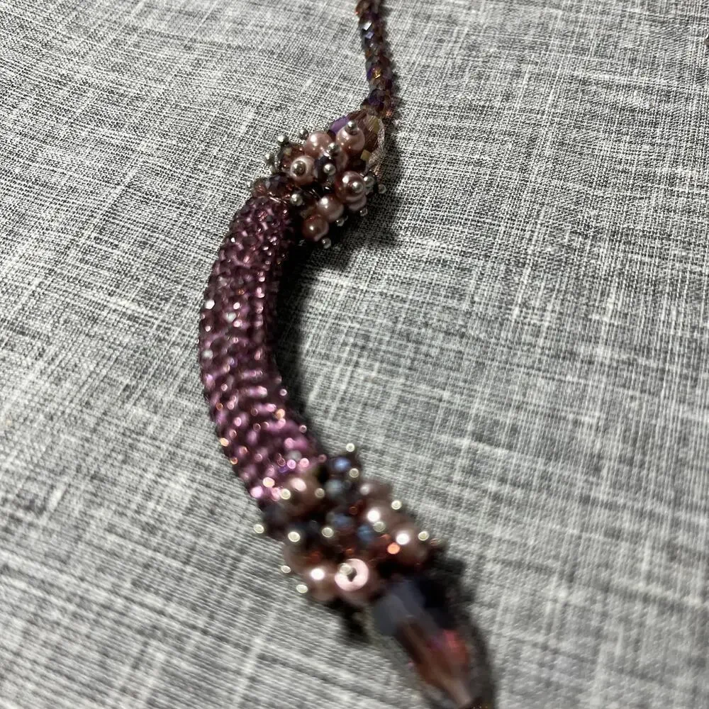 Glass beads, pearls, pink rhinestones Statement Necklace Pink Faceted Glass